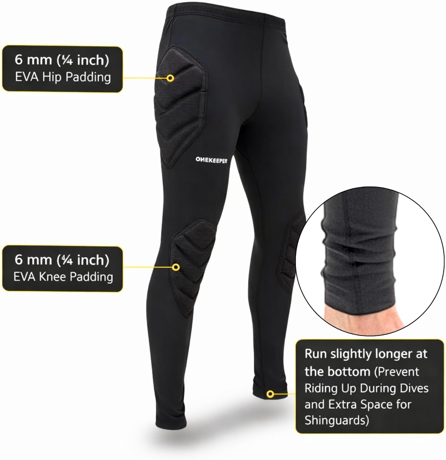 ONEKEEPER Goalkeeper Padded Leggings, Goalkeeper Pants, 6 mm EVA Hip Knee Protection Compression Gear for Youth Adult Keepers - Image 3