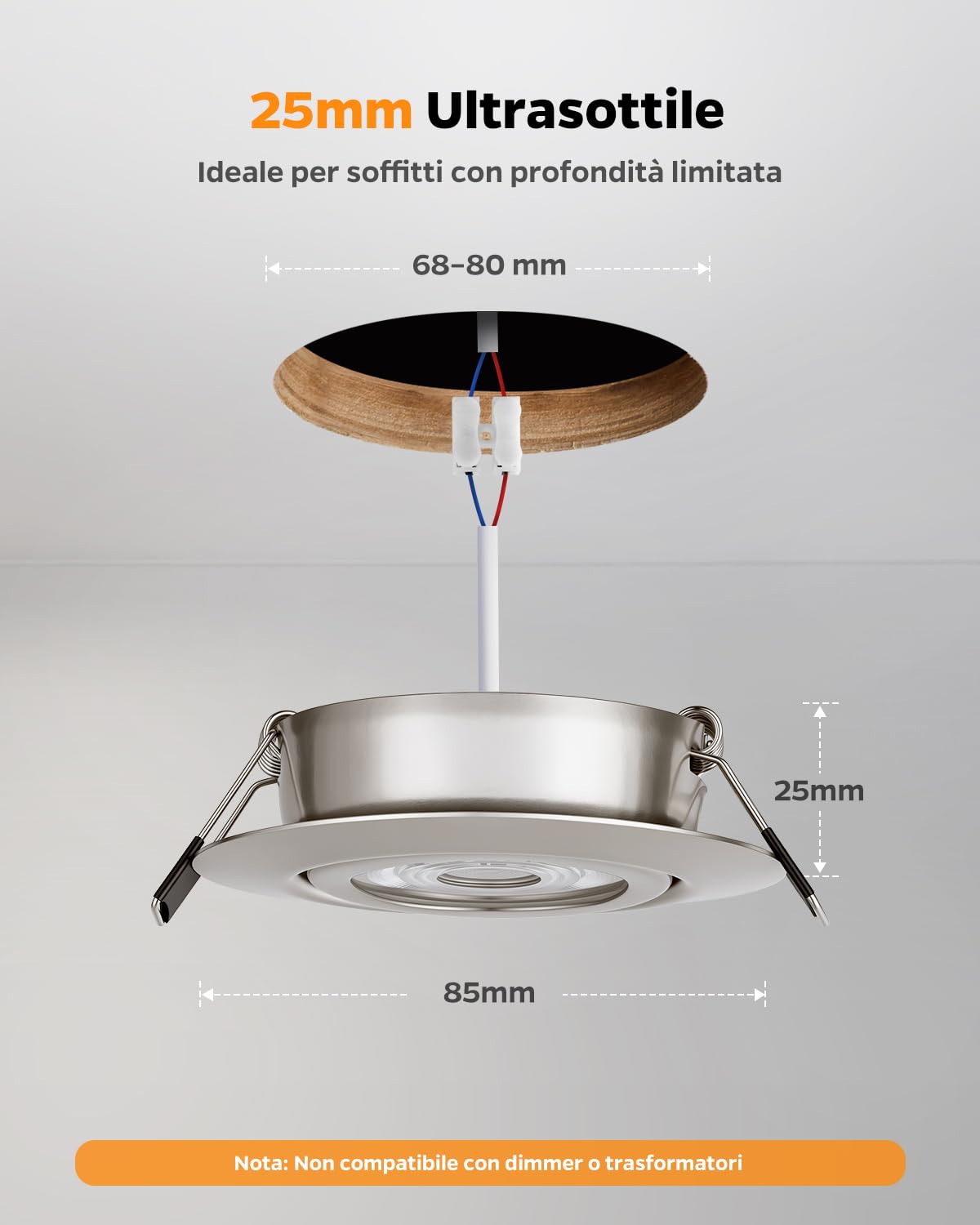 Sanyoung Faretti LED da Incasso per Cartongesso 5W, Nichel, Set di 6