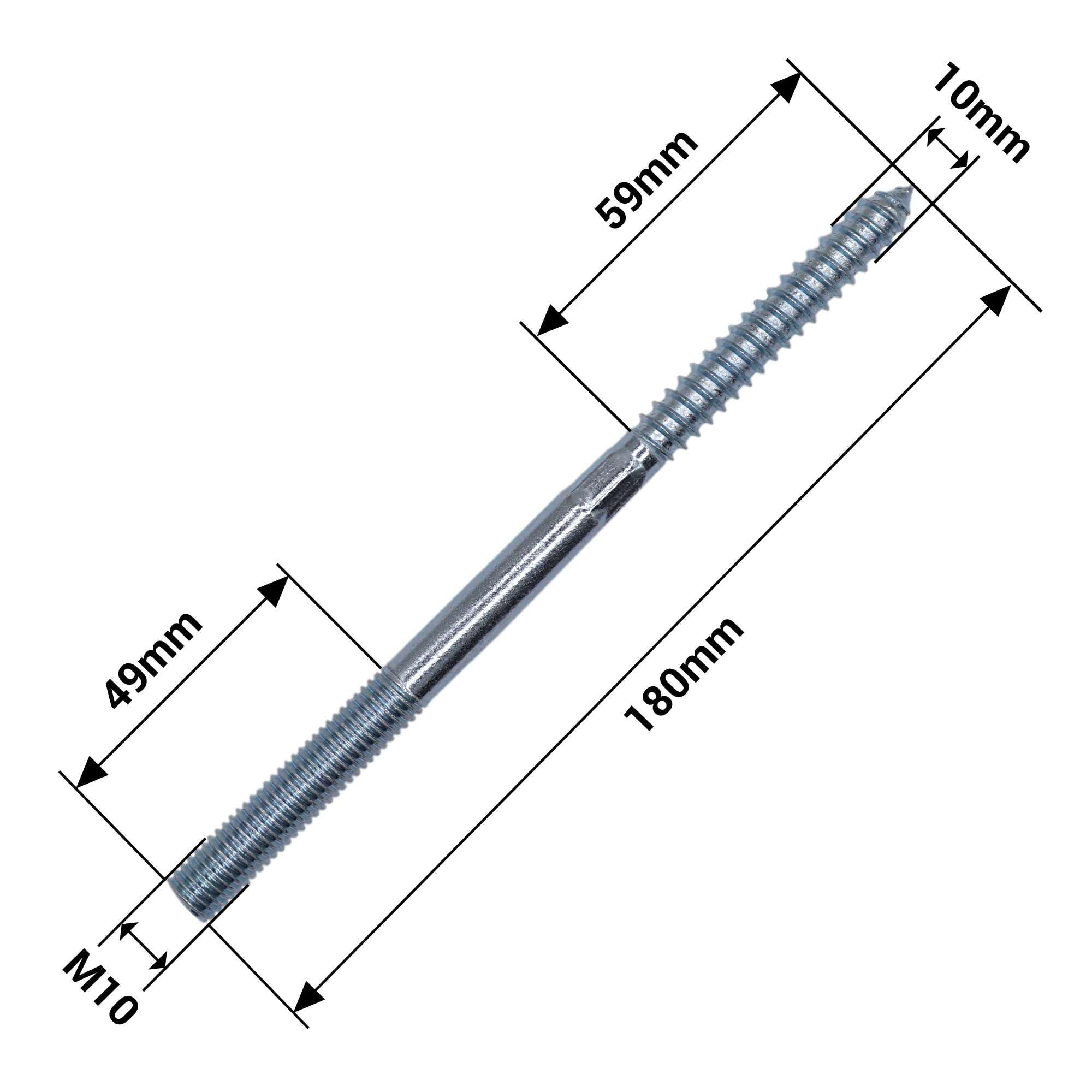 SKIR'CO (10 pcs) Hanger Bolts M10 x 180 mm, Double Ended Thread Dowel Screws, Double Headed Bolts - Image 4