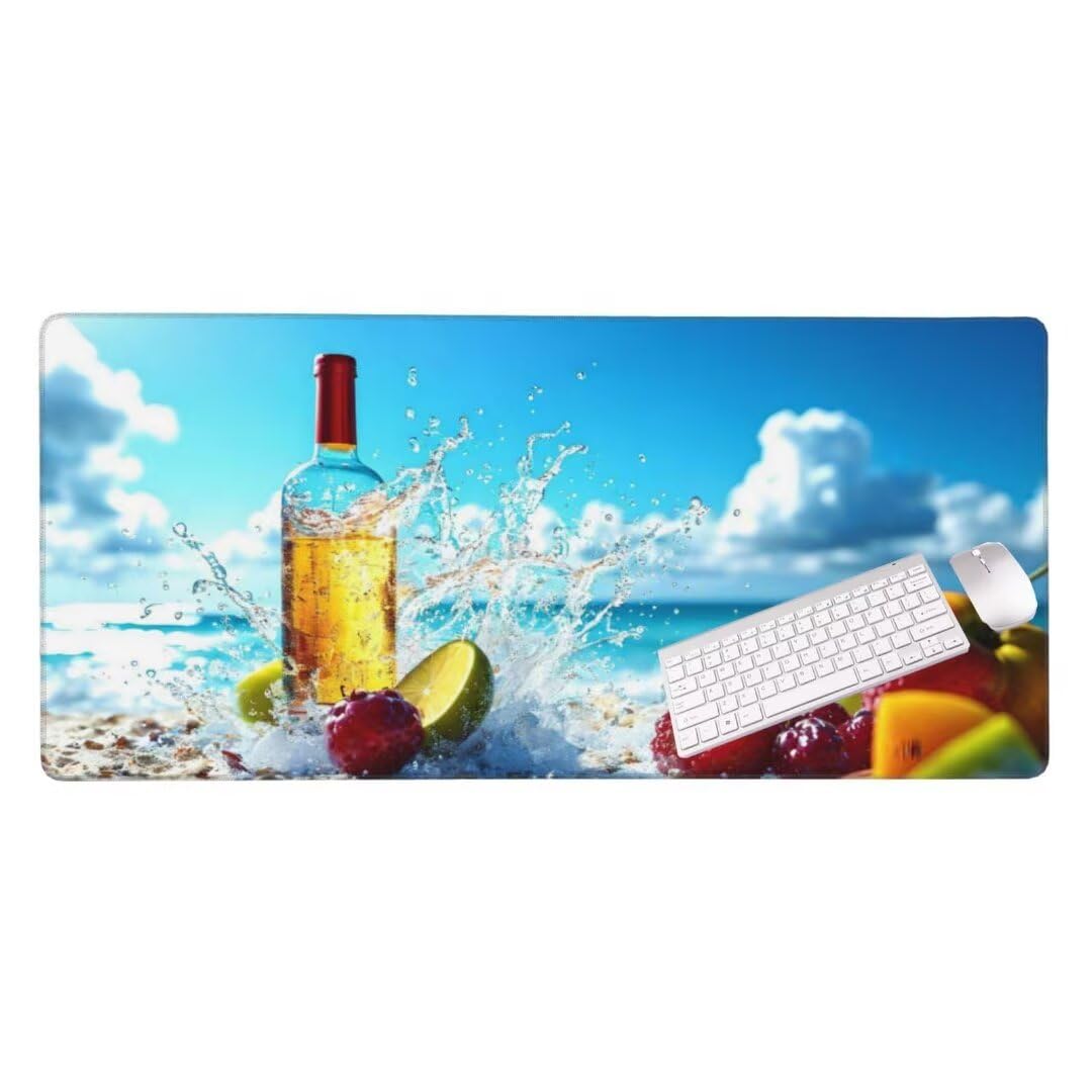Alfombrilla de ratón 1400x600x3 MM, Alfombrilla Ratón XXL Extendida de Gran Tamaño con Bordes Cosidos, Base de Goma Antideslizante Almohadilla para Teclado, Champán de Frutas S-11063
