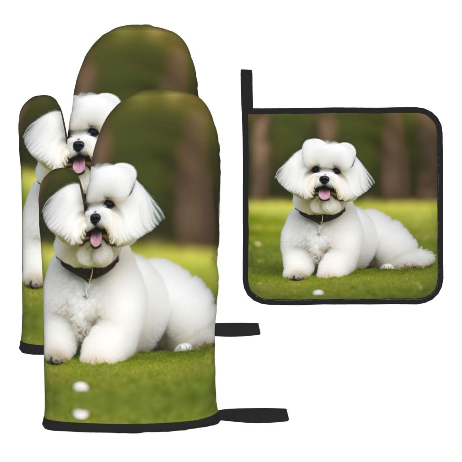 Cute Bichon Frise Dog Christmas Oven Mitts,Cute Cooking Glove,Heat Resistant,Oven Mitts Gift for Mom,Housewarming