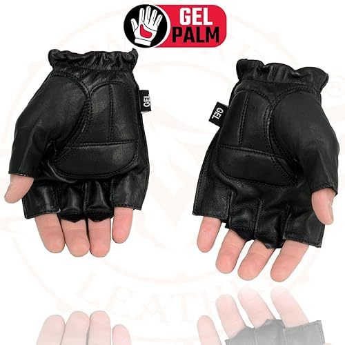 Miniatura 2 de Milwaukee Leather SH442 - Guantes de mano de motocicleta para hombre, con acolchado de gel de piel, color negro
