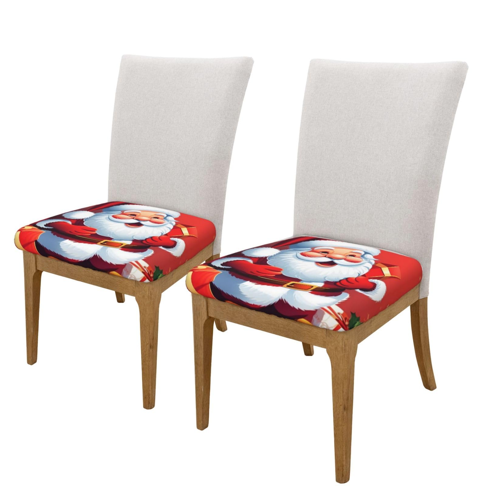 FHEDVBN Santa Claus Xmas Gifts Bar Stool Cover Two Pieces Washable Square Seat Cushion Covers Stretch Non Slip Barstool Slipcovers Soft Velvet Chair Covers for Kitchen, Dining Room Decor