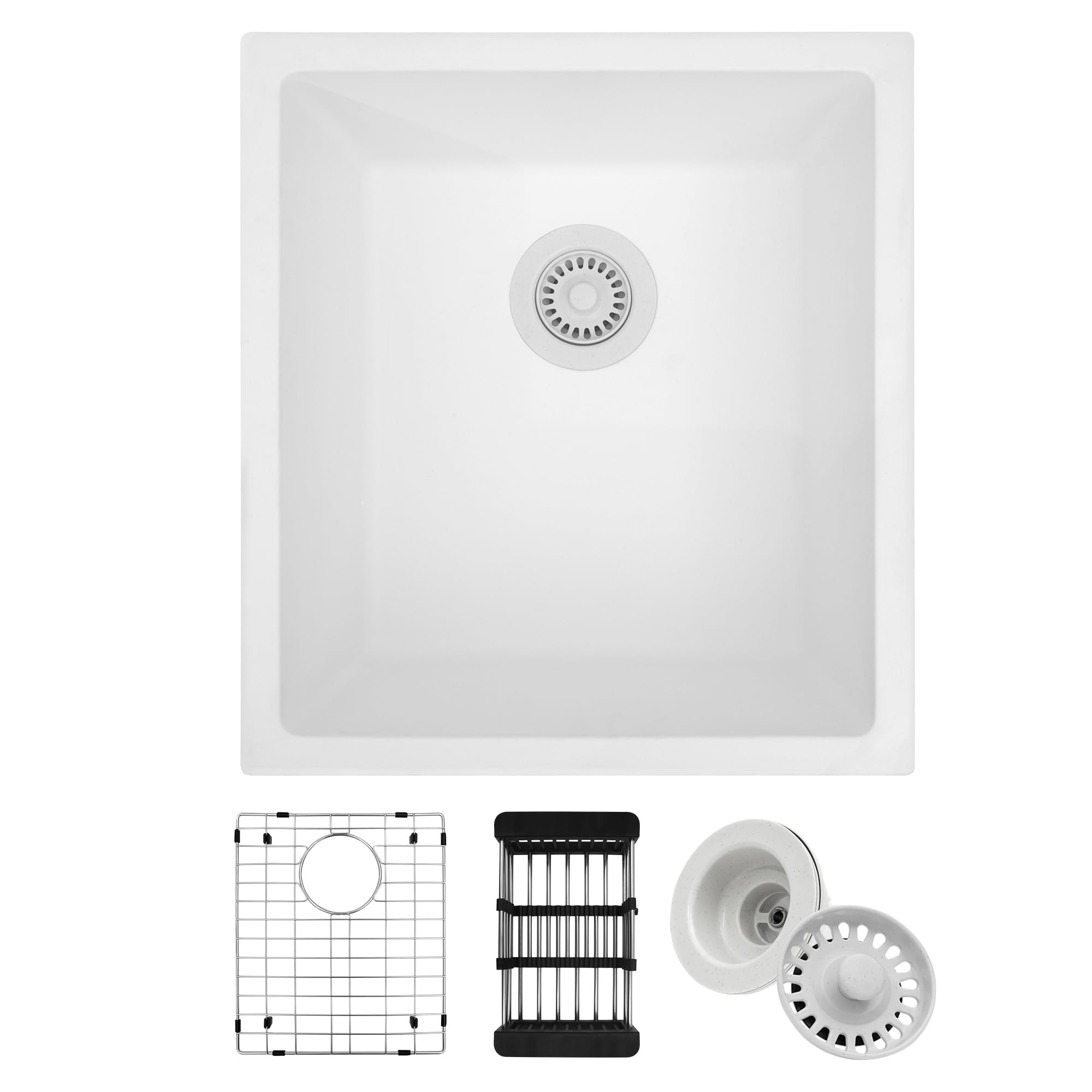 White Kitchen Sink, 17 Inch White Bar Sink, 17" x 19" x 10" Undermount Bar Sink With Accessories,Quartz Stone Material With 10 Inch Depth Signle Bowl Kitchen Sinks
