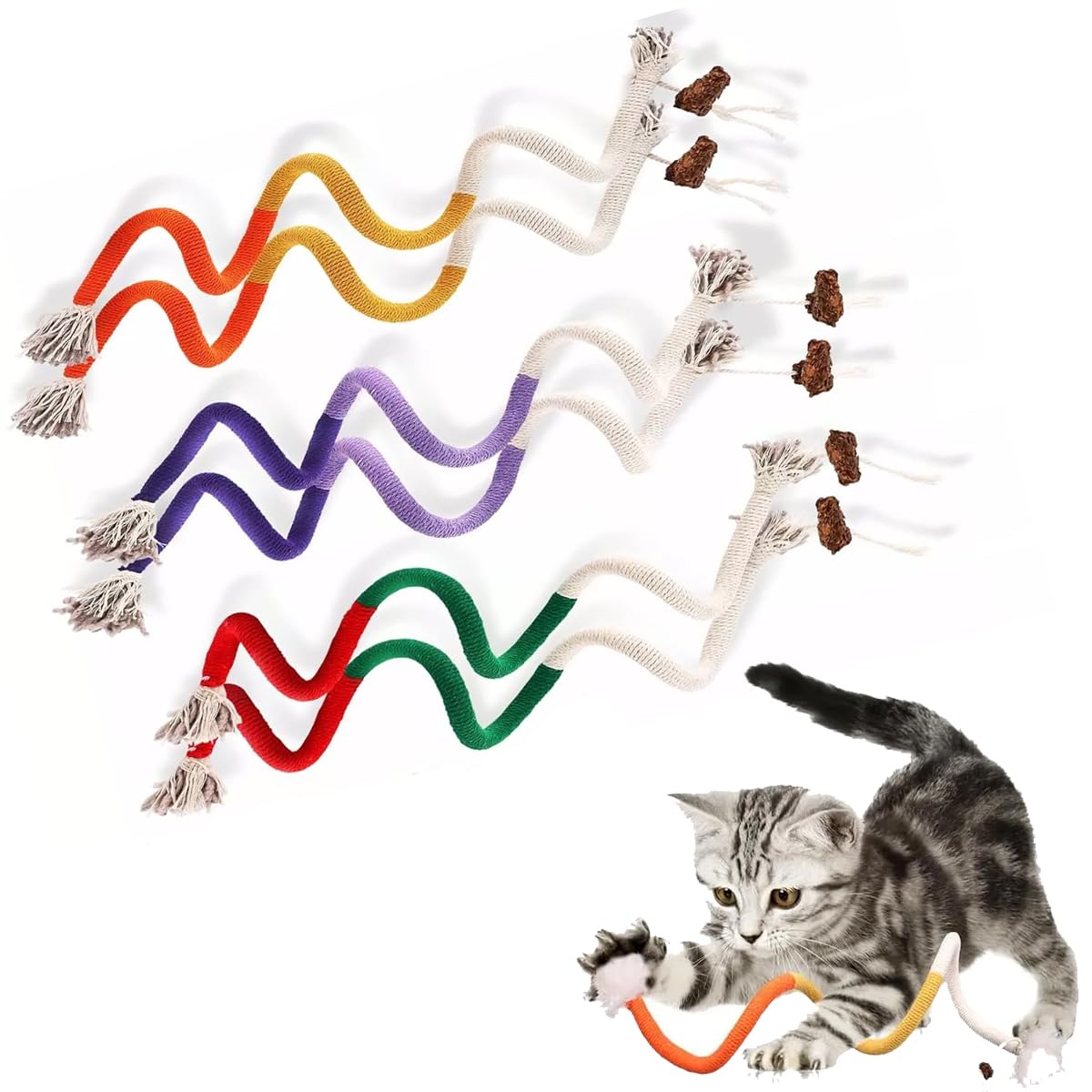 STGOOD Rope Cat Toys, 6 Pack Bite-Resistant Catnip Toys, Safe Teeth Cleaning Chew Toy for Bored Indoor Cats, Interactive Cat Kitty Toys for All Breeds 27