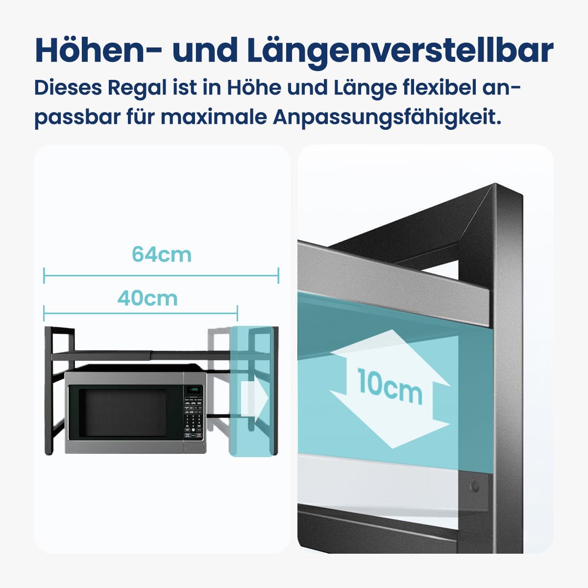 Küchen Organizer, Küchenregal, Höhen & längenverstellbares Mikrowellen Regal 40-64cm + Werkzeug Küchenregal, Organizer Küche, Regal Küche