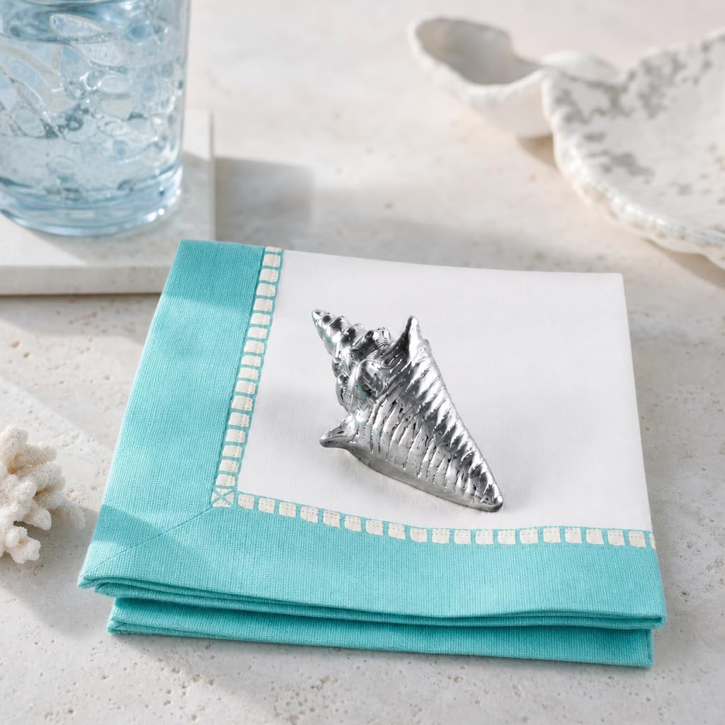 Arthur Court Shell Napkin Weight - Coastal Aluminum Table Accessory for Outdoor Dining - 3 Inch Long image 2