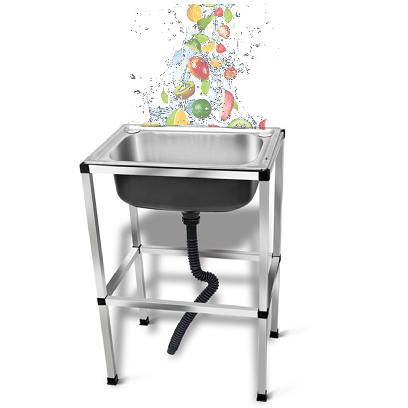 OWOHYG Portable Stainless Steel Utility Sink With Drainer Unit Commercial Grade Freestanding Wash Basin For Outdoor Garden 60X45Cm.53x38cm/20.8x15in