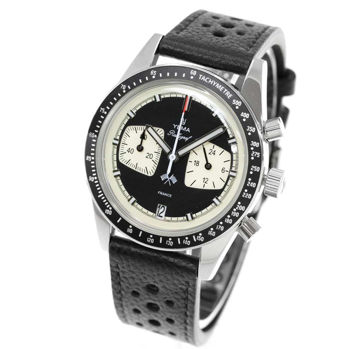 ranmaru♡36100→ YEMA Rallygraf Reverse Panda Steel Hybrid Mechanical Quartz Black