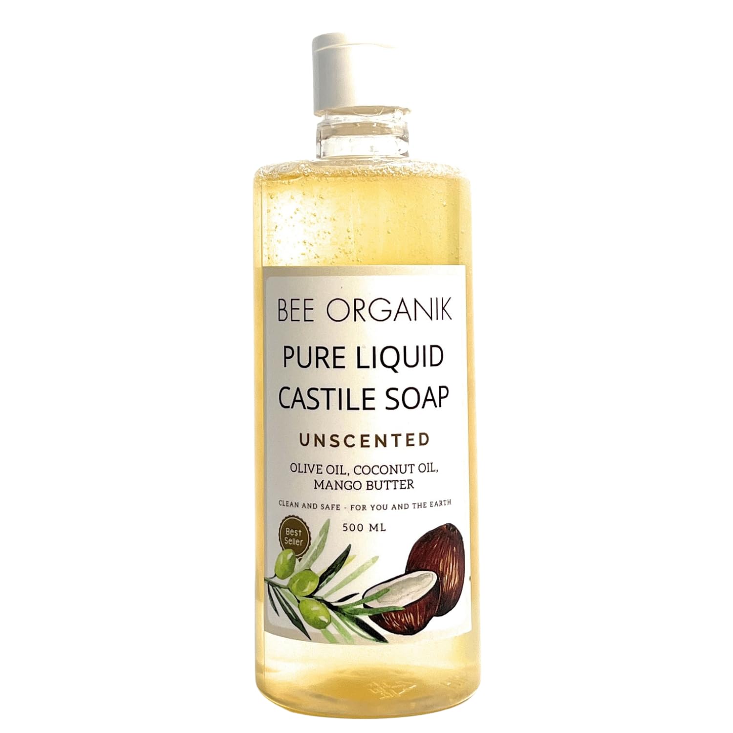 Pure Liquid Castile Soap Unscented | Multi-purpose Hand Body Hair Home | Baby and Pet Safe | Natural Organic Safe 475ml