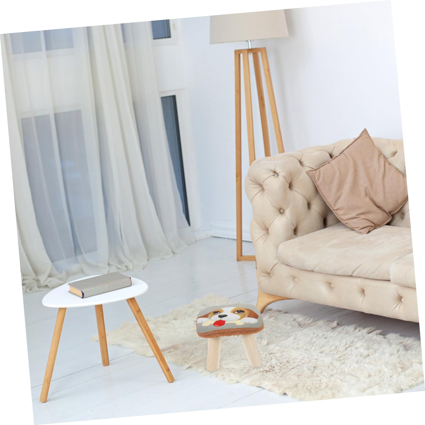 Taburete de Madera Ligero para Niños Funda de Lino y Algodón de Dibujos Animados, Antideslizante y Versátil para Dormitorio o Sala de Estar
