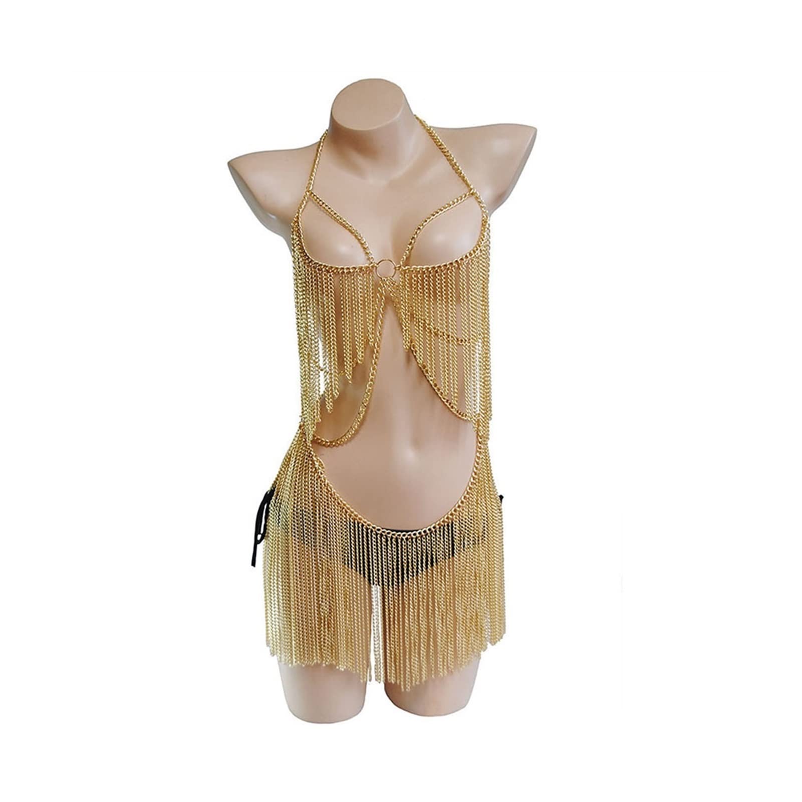 RWRAPS Sexy Body Chain New Metal Chain Tassel Sexy Women Bodychain High Cut Hollow out Sin Mangas Backless Halter Festival Vestido Accesorios Discoteca (Color del Metal: Plata) ()