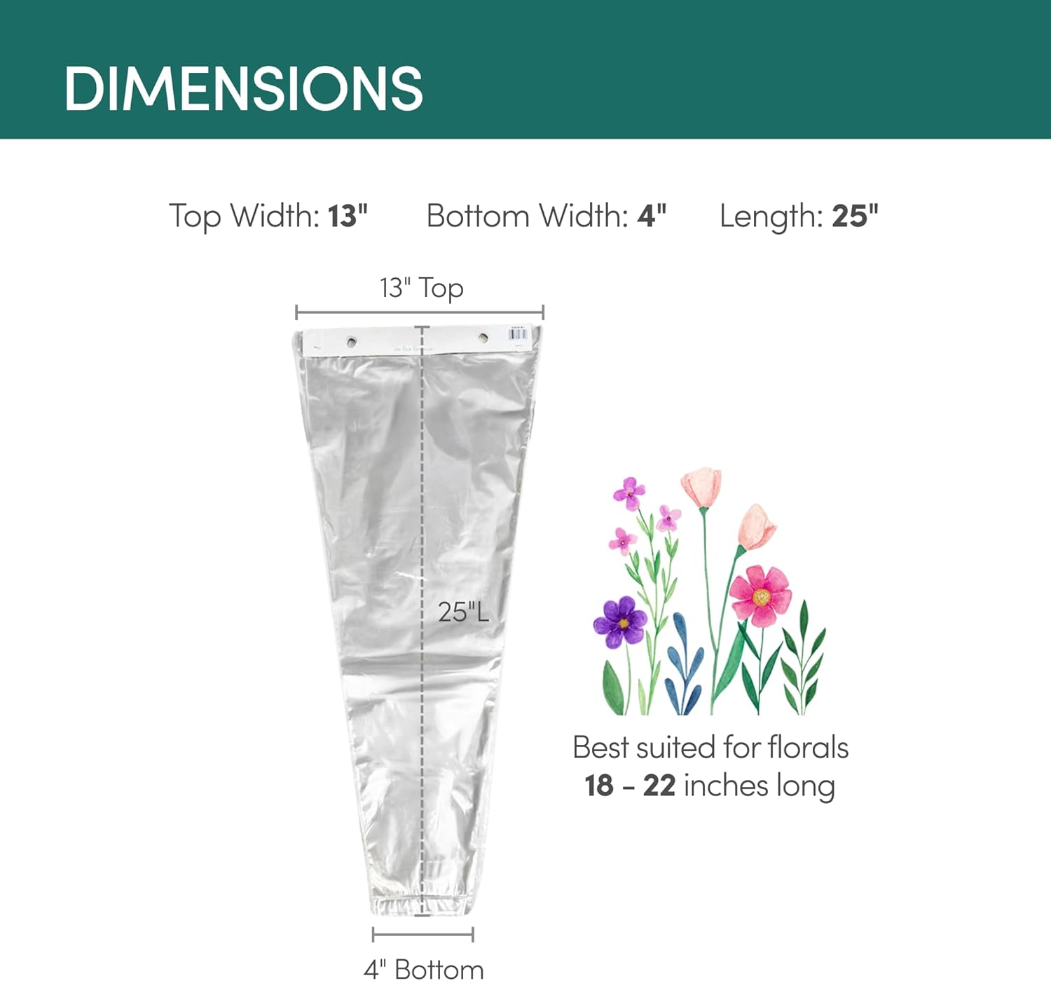 Holiday Designs - 100 Pcs Bottom Sealed Clear Bouquet Sleeves - Waterproof Floral Wraps for Fresh Flower Arrangements - 1.2 Mil Thick (13” x 25” x 4”) - Pack of 100