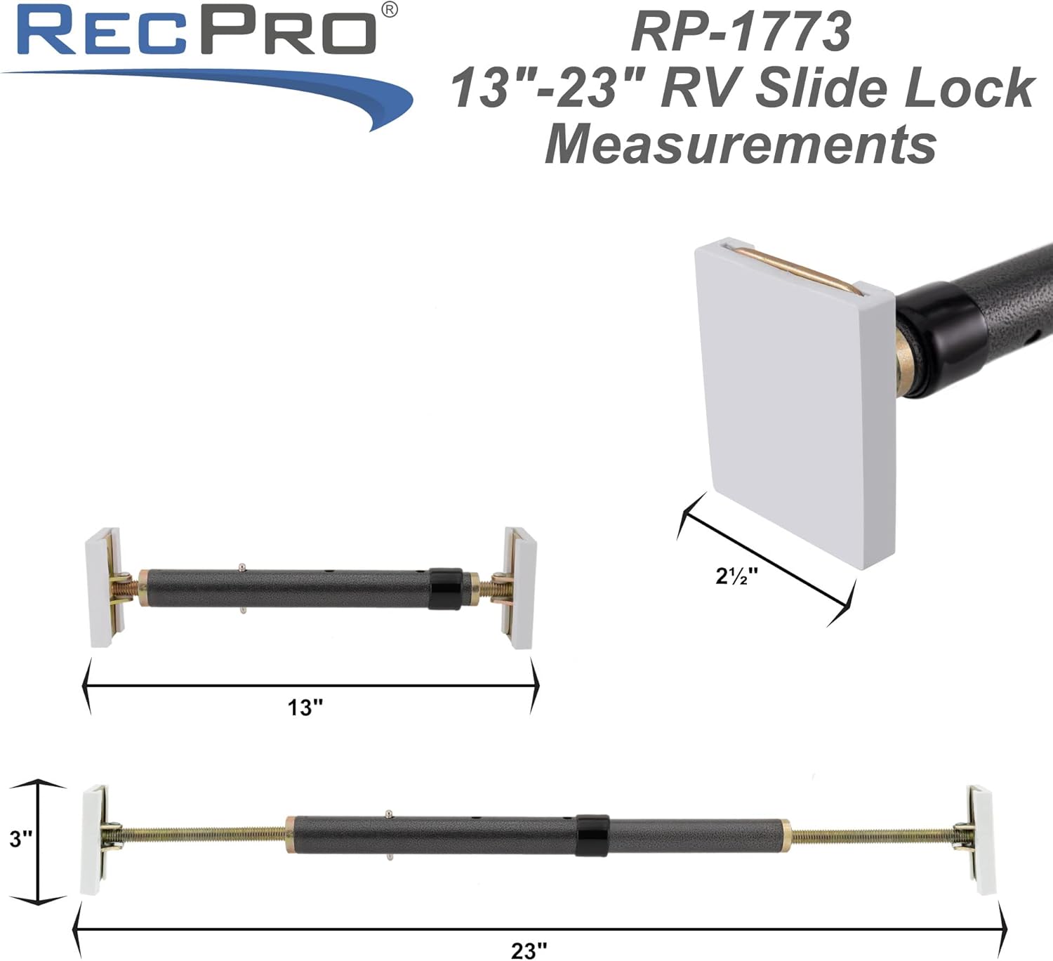 RecPro RV Slideout Lock | RV Slide Lock Prevents Slideout from Opening in Transit (13-23") Gray
