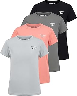 Reebok 4 Pack Girls' Dry Fit Short Sleeve T Shirts Teens Athletic Sport Top | Available In Sizes 6 To 16, Activewear Kids, Tween, Youth, Tees, Moisture Wicking, Breathable, Crew Neck, Soccer, Gym, School