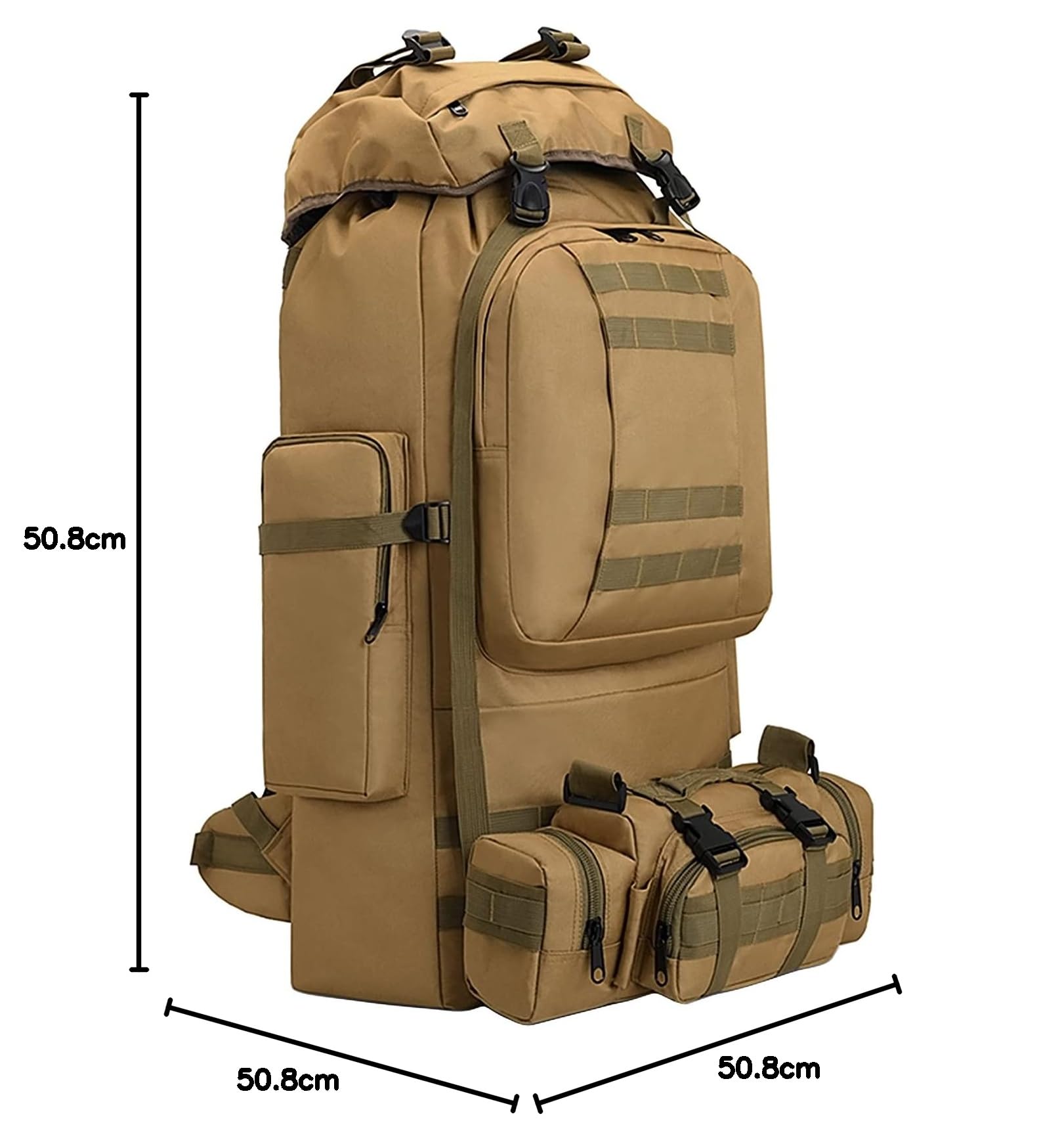 Plecak kempingowy 100 l, Molle wojskowy plecak taktyczny, wodoodporny lekki plecak turystyczny, khaki, duży, plecaki turystyczne, Khaki, L