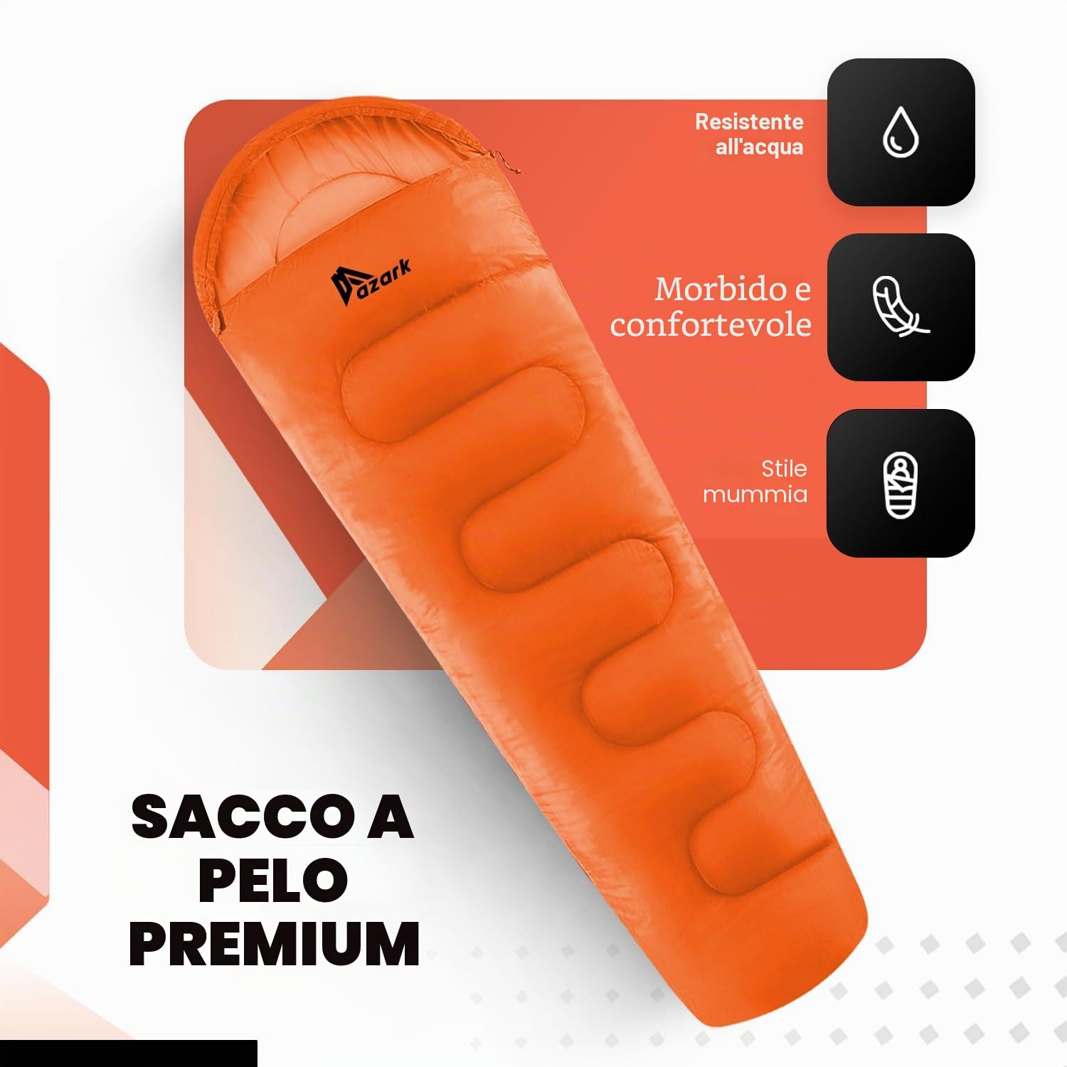 azark Sacco a pelo di alta qualità, 350 g/m², leggero e impermeabile, 4 stagioni di campeggio, escursionismo e attività all'aperto, sacco a pelo per adulti e bambini
