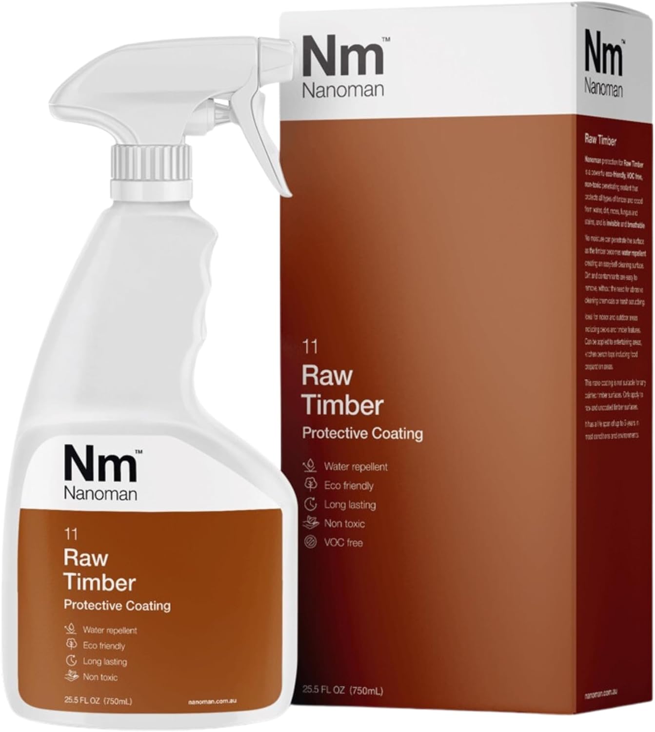 NANOMAN Wood Sealer & Water Repellent 750mL – Clear Penetrating Timber Protector for Waterproofing Raw Wood, Furniture, Benchtops & Outdoor Surfaces – Invisible Finish, One Coat Application