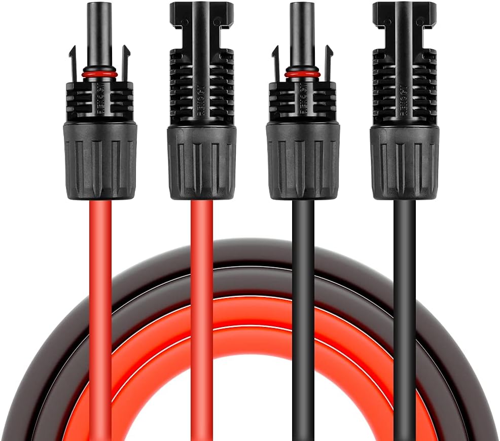 HQST Solar Panel Extension Cable 10 Feet 12AWG with Female and Male Connector Solar Panel Adaptor Kit Tool (10FT Red + 10FT Black)