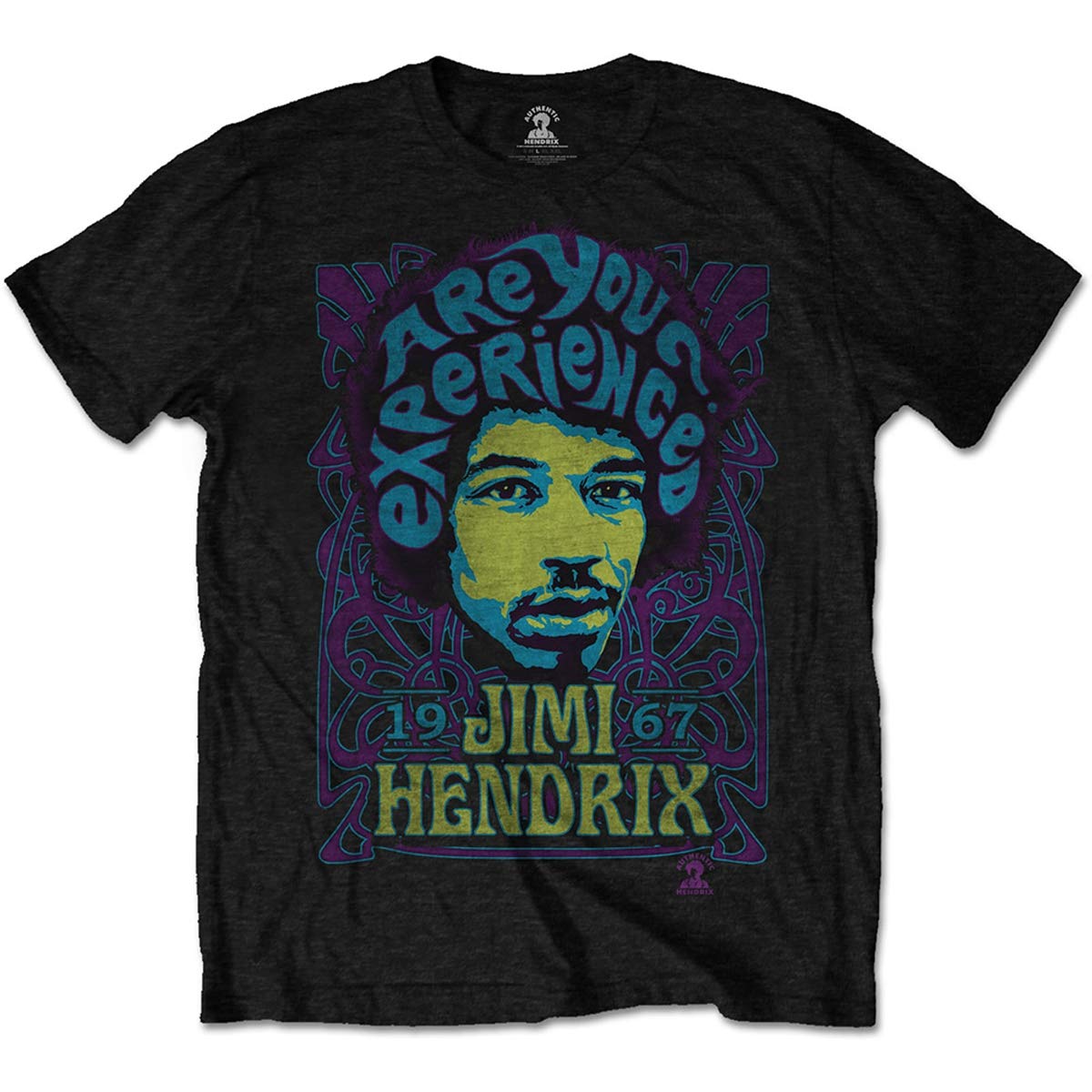 Rock Off Officially Licensed Products Men's Black Rockoff Trade Jimi Hendrix Experienced T - Shirt, ( Black), Large