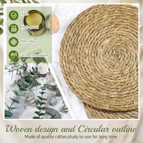 Image of Colingmill 20 Pcs Round Woven Placemats Bulk, Natural Rattan Wicker Chargers, Farmhouse Boho Straw Place Mats for Wedding Home Dining Party Table Decor Water Hyacinth Braided Placemat (13 Inch)