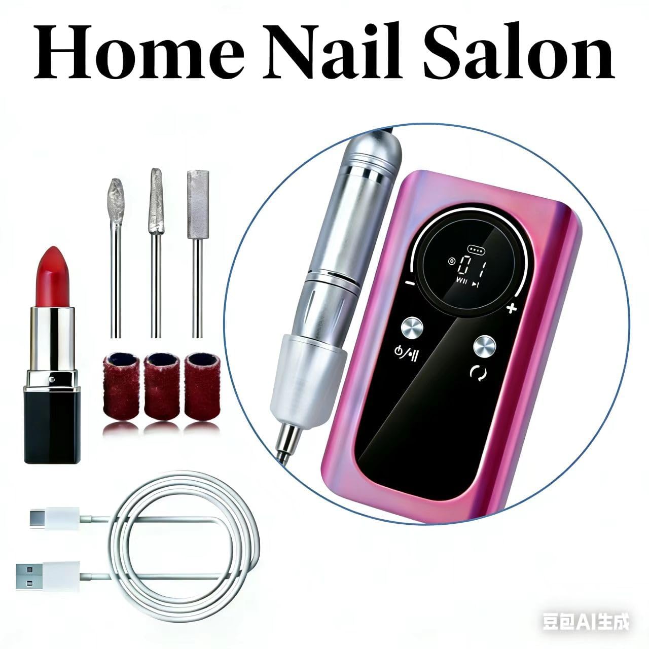 mcdhhemoProfessional Purple Electric Nail Drill Machine, Cordless Rechargeable Efile Nail Drill for Acrylic Nails, Portable Manicure Pedicure Kit, Electric Nail File Grinder Set for Salon Home Use
