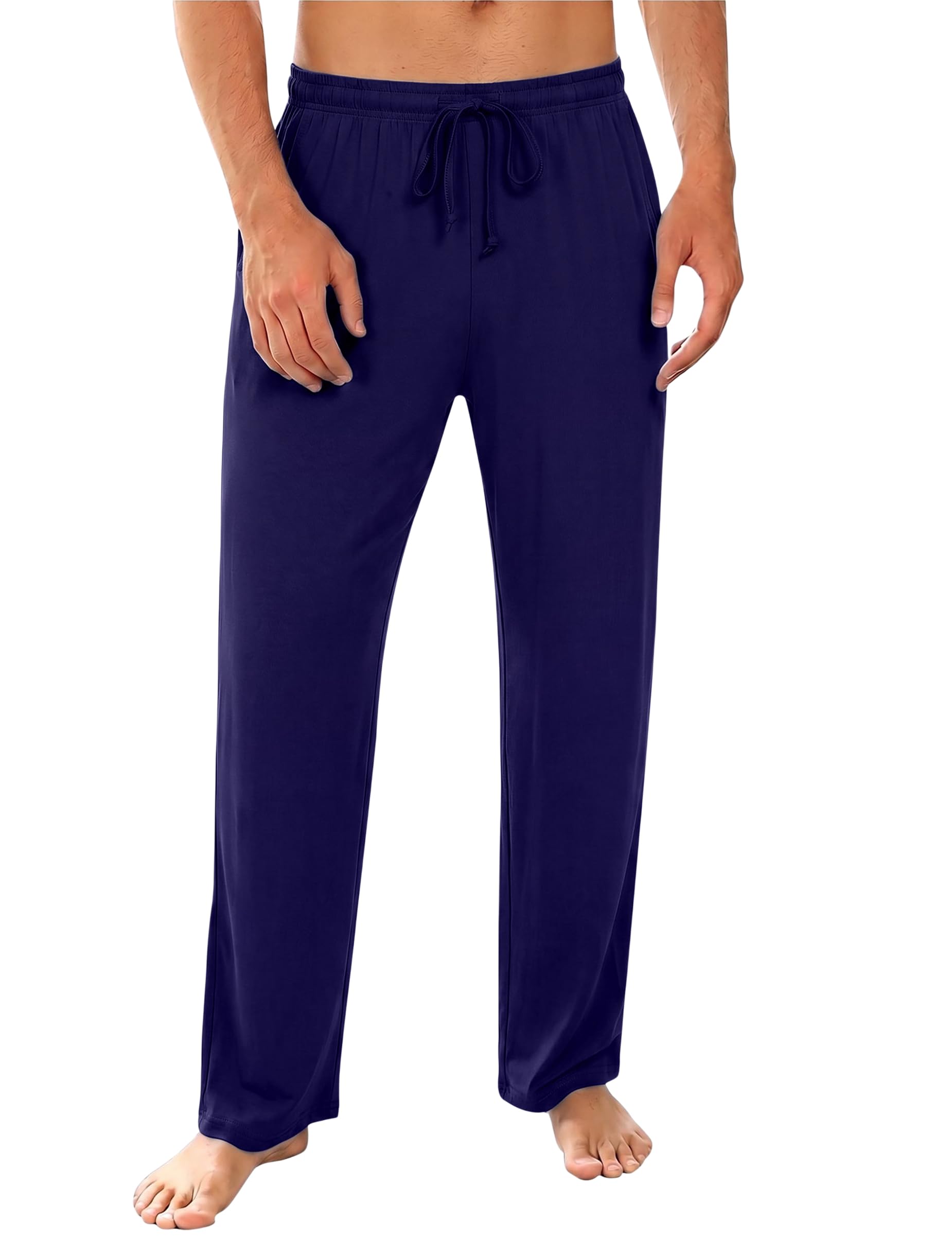 Bresdk Schlafhose Herren Lang Baumwolle Pyjamahose mit Taschen S-3XL | Atmungsaktiv Weich Elastischer Bund Kordelzug Regular Fit Pflegeleicht