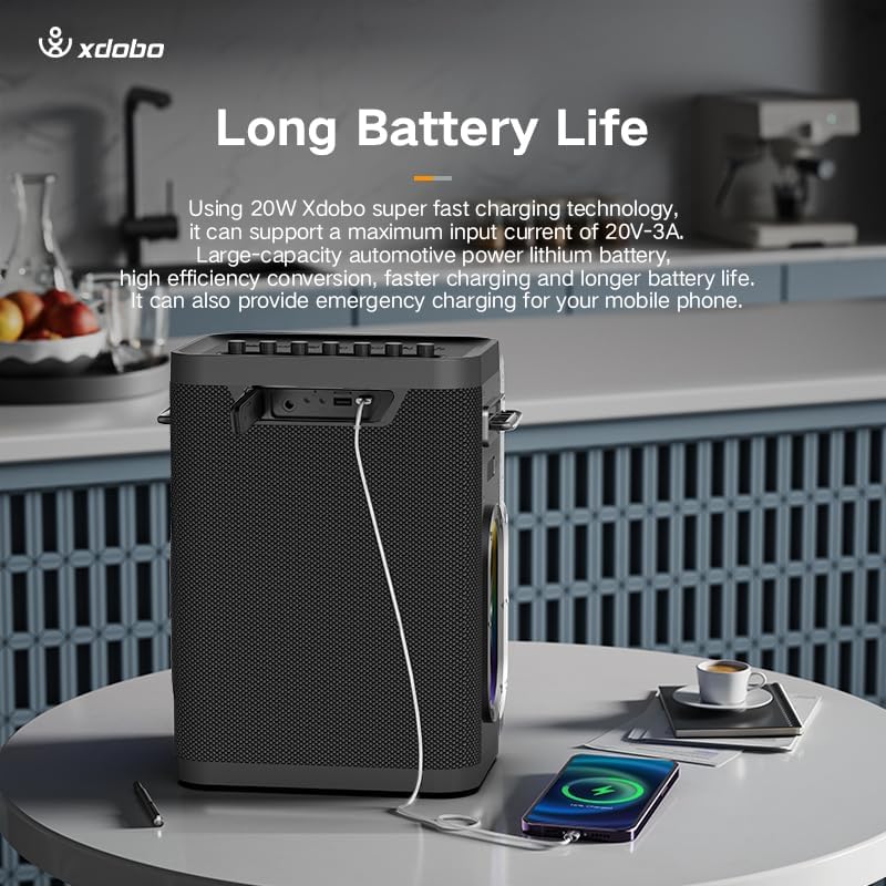 xdobo speaker charging a smartphone