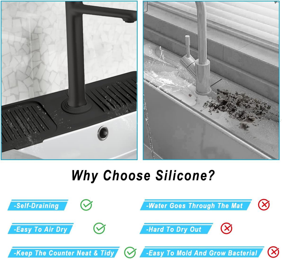 Kitchen Sink Splash Guard, 17.7” x 5.5” Silicone Faucet Sink Splash Guard - Image 2