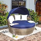 PatioFestival Patio Furniture Outdoor Daybed with Retractable Canopy 3 Pieces Round Daybed Sectional...
