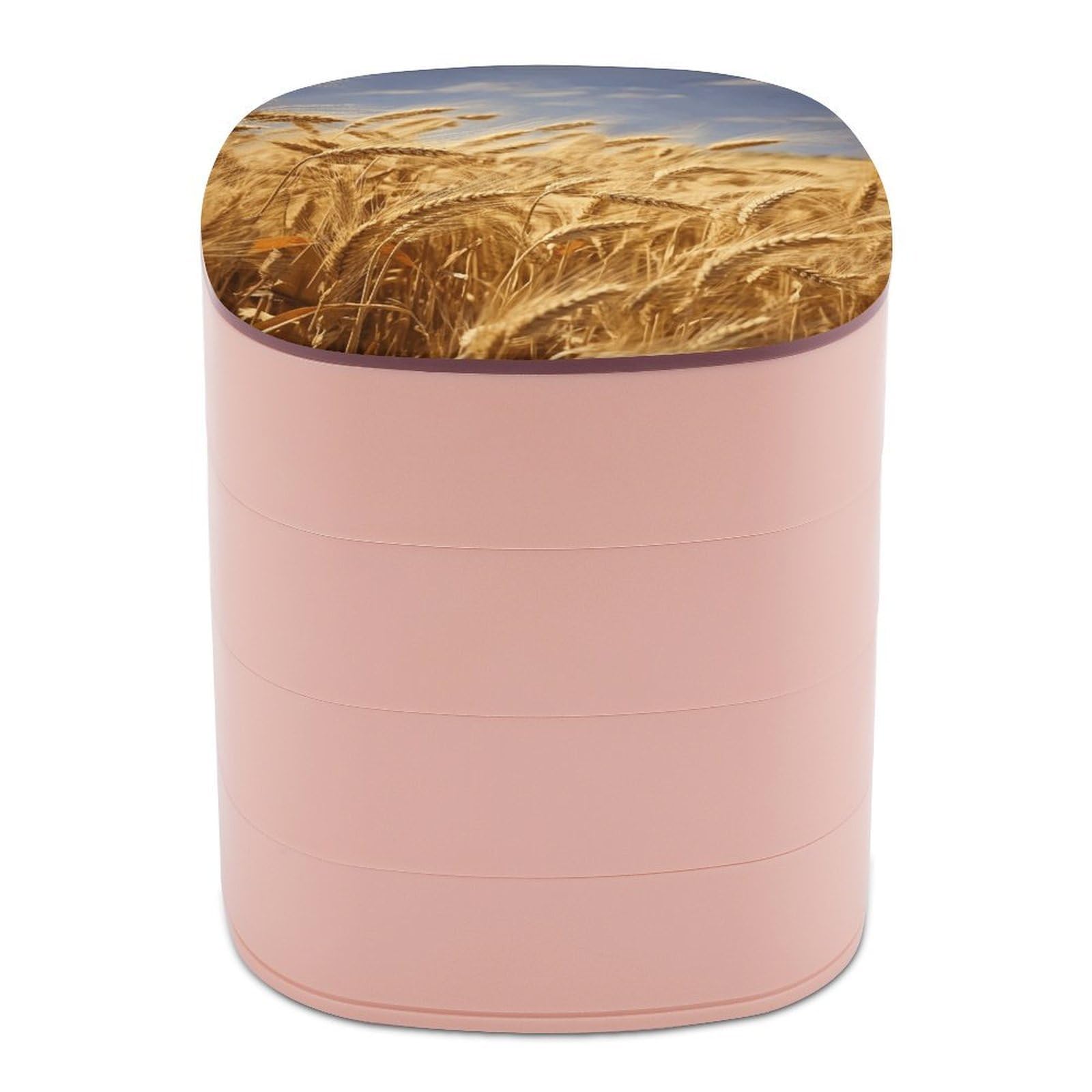 VstaDank Wheat Harvest Jewelry Box with Mirror Travel Small Jewelry Case for Women 4-Layer Rotatable Jewelry Organizer Storage Box Portable Jewelry Storage Case for Rings Earrings