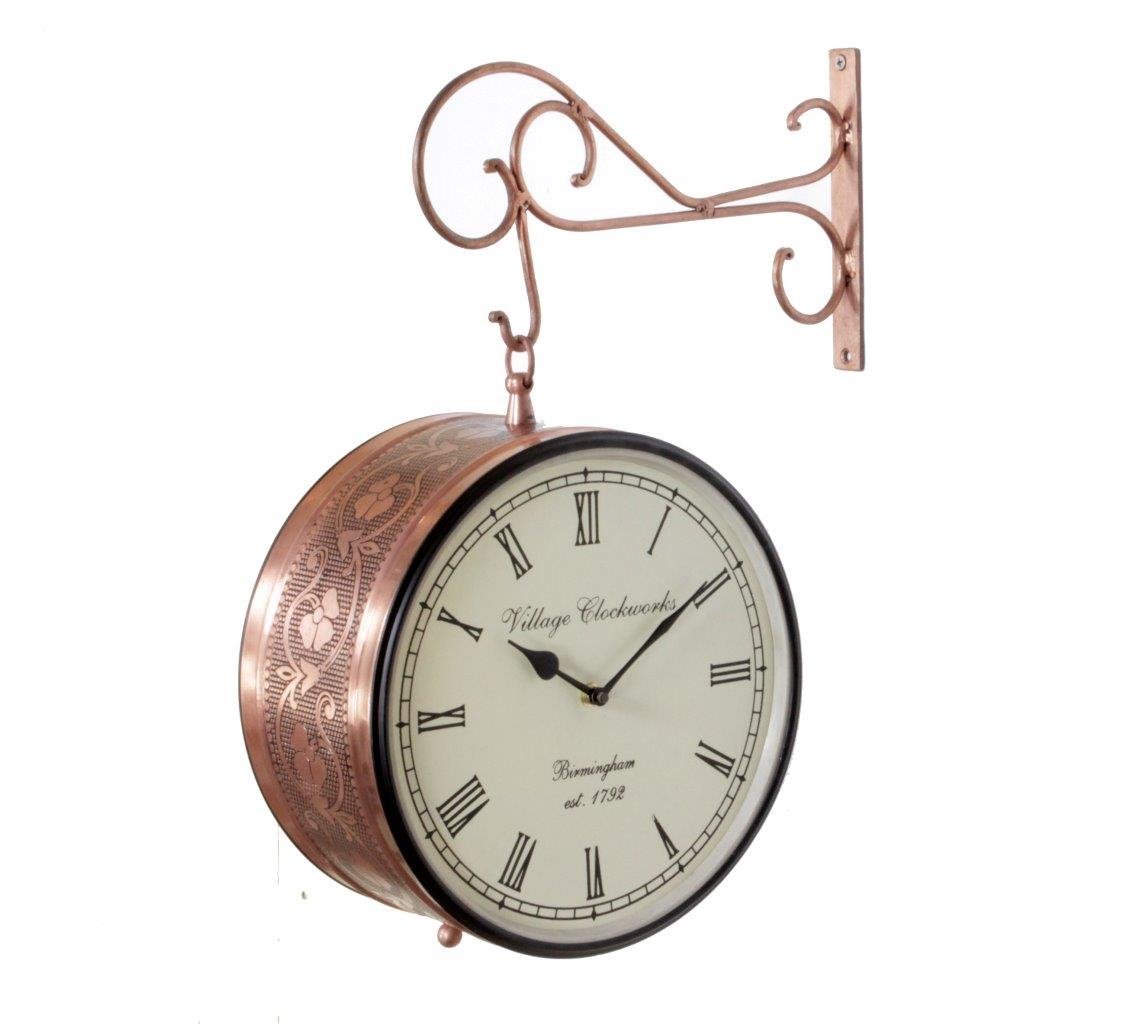 Home and BazaarTraditional 12 Inch Station Clock with Antique Copper Finish (Design 17)