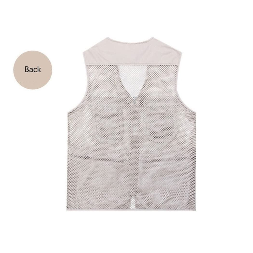Chaleco de algodón suelto casual para hombre, chaqueta sin mangas con cremallera de malla con cuello en V, chaleco de primavera y verano con muchos bolsillos