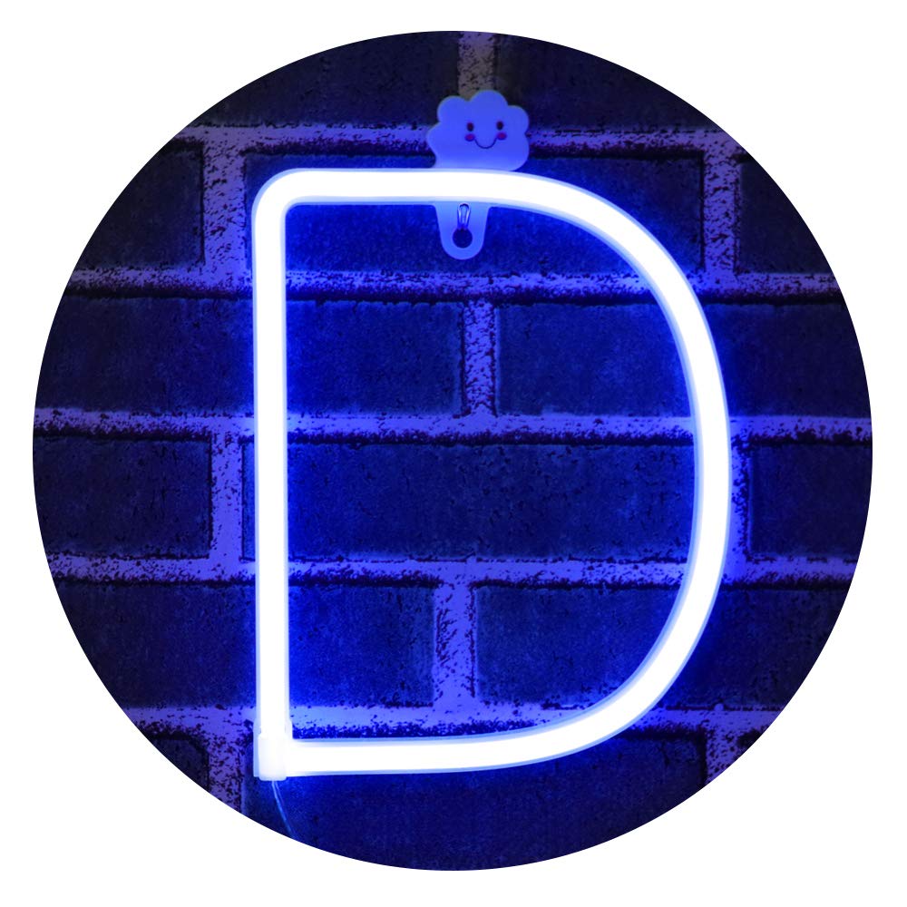 LED Light Up Marquee Signs Neon Lights, Neon Signs Night Lights Letter Lamp for Wall Decor, Christmas, Birthday Party, Home Decorations -blue Letter D