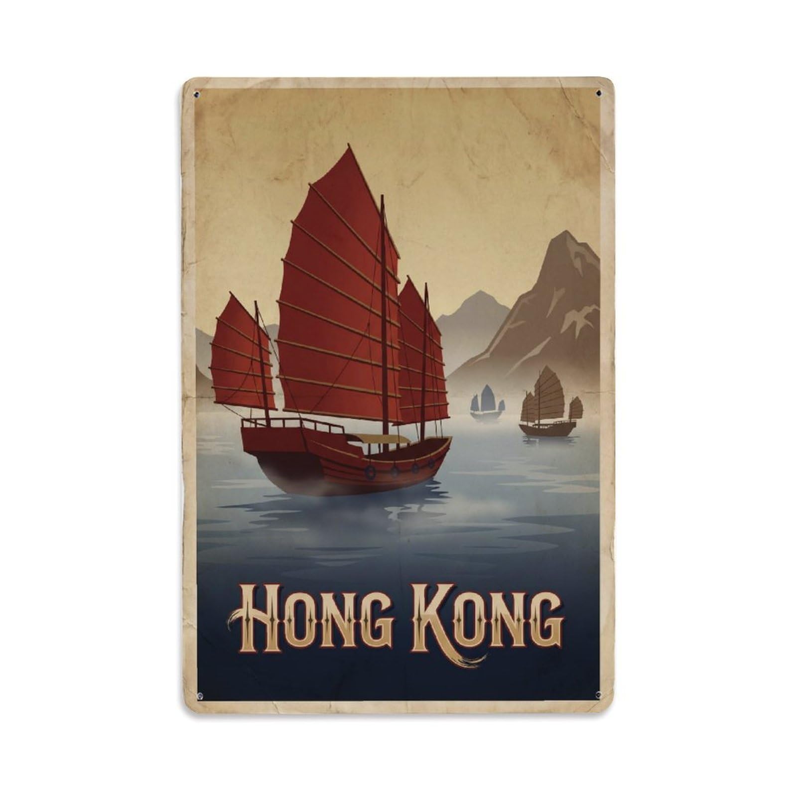 Huiyhb 8X12inch(20X30cm) Vintage Travel Hong Kong Junk Metal Tin Sign