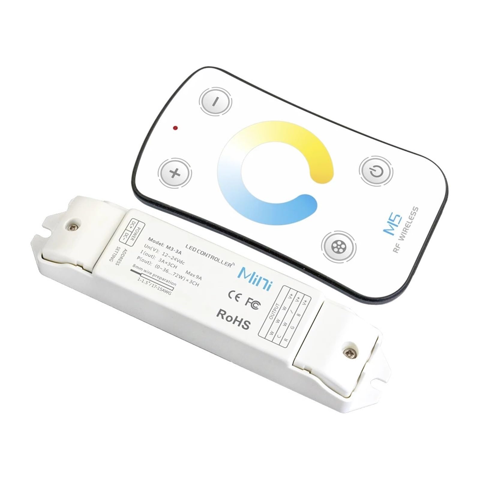 Ściemniacz RF do taśmy LED CT z ekranem dotykowym M2+M3-3A, bezprzewodowy 2.4G, wejście 12-24 V, 3 A/kanał, 5, 20 A, kanały (M5 M3-3A)