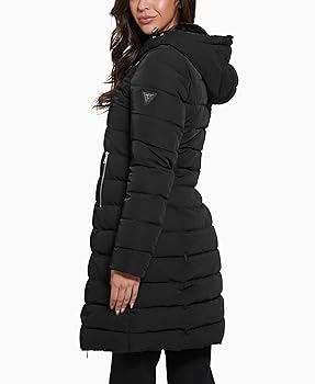 ジャケット・アウター Helena coat GUESS Women's Helena Long Fur Jacket, Jet Black at Amazon