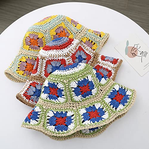 Wide Brim Crochet Bucket Hat Wide Brim Sun Hat Flower Color Matching Fisherman Hat For Walking Running Camping Purple One Size #TOP3
