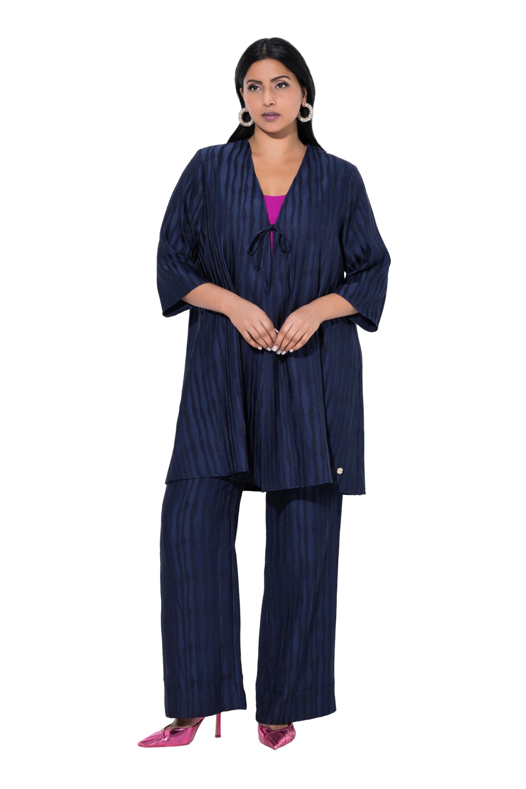 Ulla Popken Damen große Größen Übergrößen Plus Size Easy-Going-Jacke, offene Form, V-Ausschnitt 825610