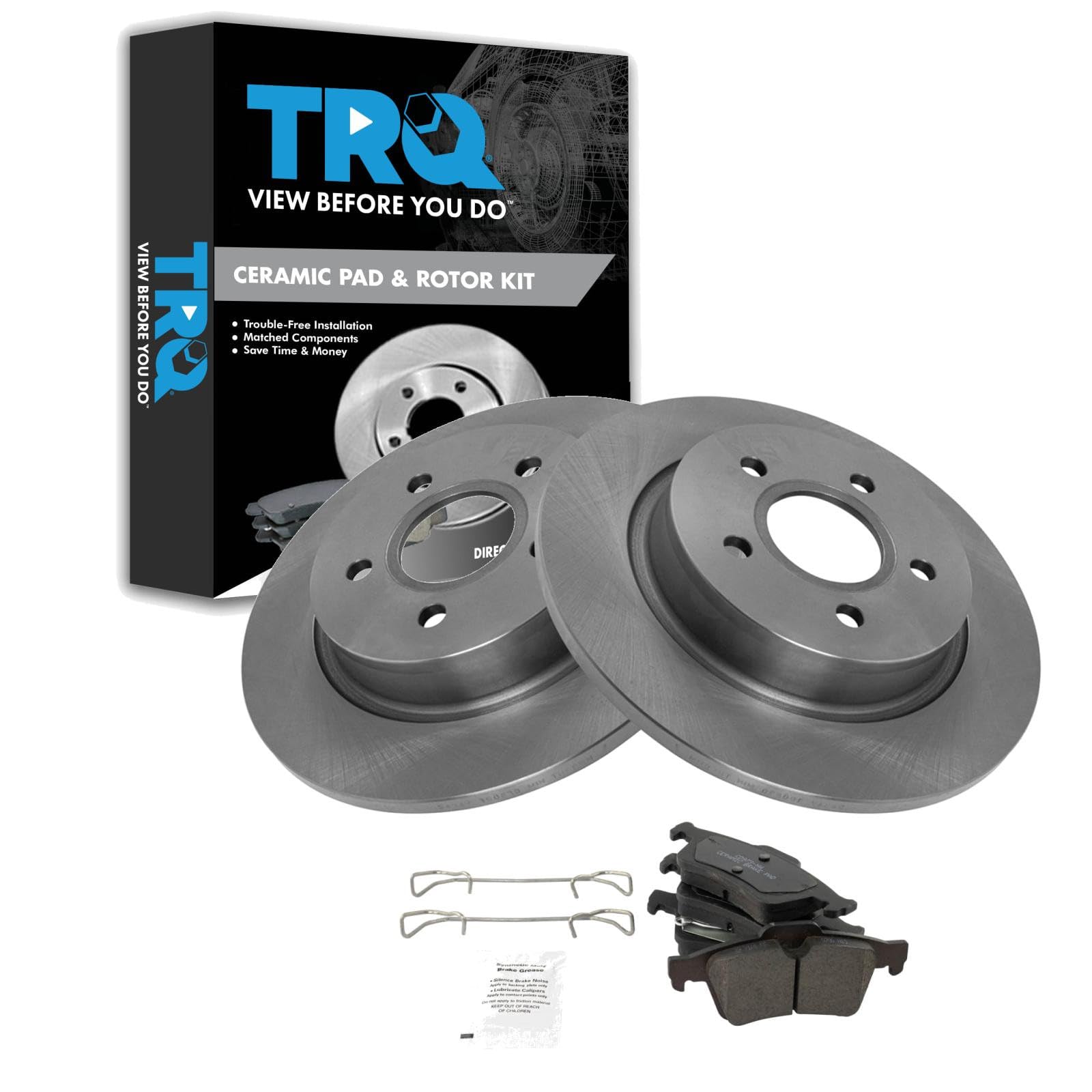 TRQ Rear Brake Pad and Rotor Set Ceramic Compatible with 2005 Volvo S40 2005 V50