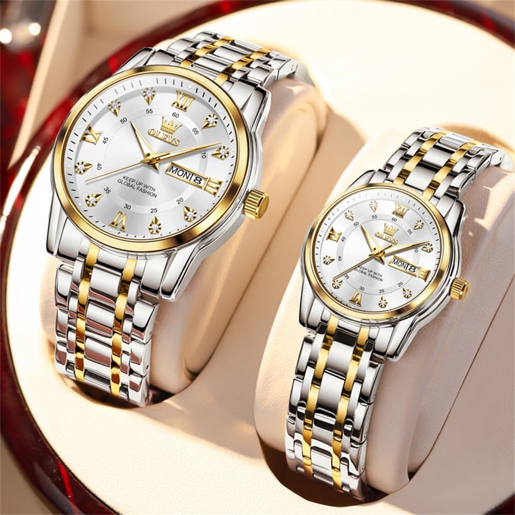 OLEVS Couple Watch Valentines Couple Matching Watches His and Her Couple Set Wrist Watch Men and Women Lovers Wedding Romantic Gifts Set of 2