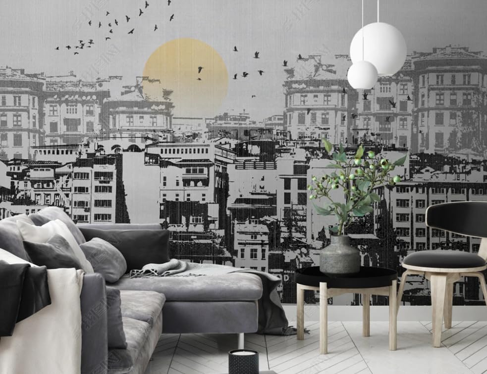 Papier peint intissé architecture urbaine dessinée à la main pour salon