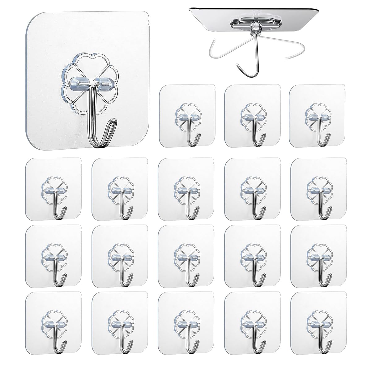 EVVV 20Pcs Adhesive Hooks, Heavy-Duty Transparent Wall Hooks - 8kg Max, Modern Style, Perfect for Home Decor & Multi-Surface Application