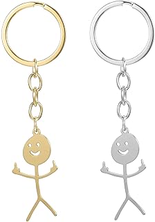 Ouligay 2 Pcs Funny Keychain,Middle Finger Keyring,Matching Keychains,Stainless Steel Fun Keychains,Cool Gifts for Women,Personalized Distance Friendship Gifts for Couple Friends Brothers(Silver)