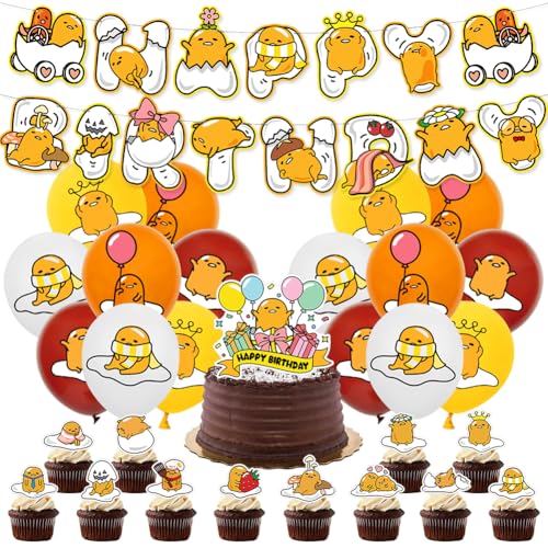 YCVBCY Gud-etama Cumpleaños Decoración Cupcake Decoración Banner De Cumpleaños Gud-etama Globo De Latex para Decoraciones De Fiesta Temáticas Niños Decoraciones de Fiesta Juego -32PCS