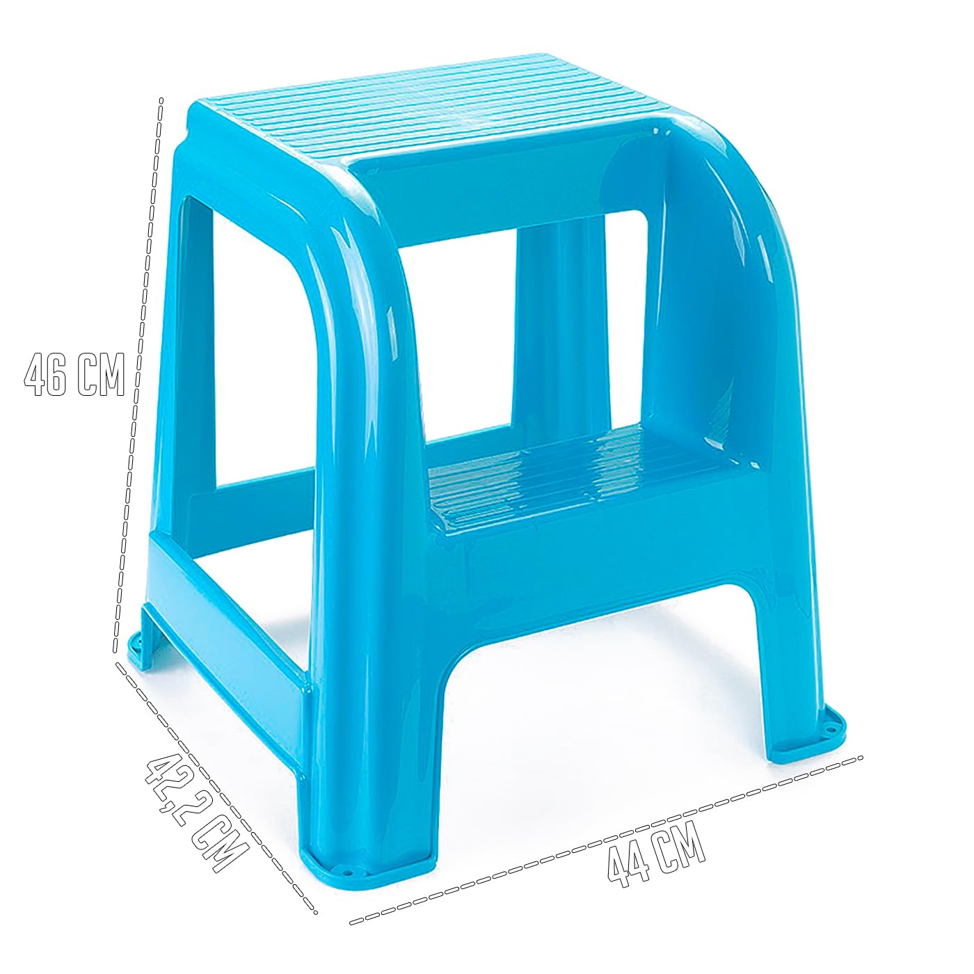 Sgabello Domus in plastica con gradino in blu chiaro 44 x 42 x 45 cm,