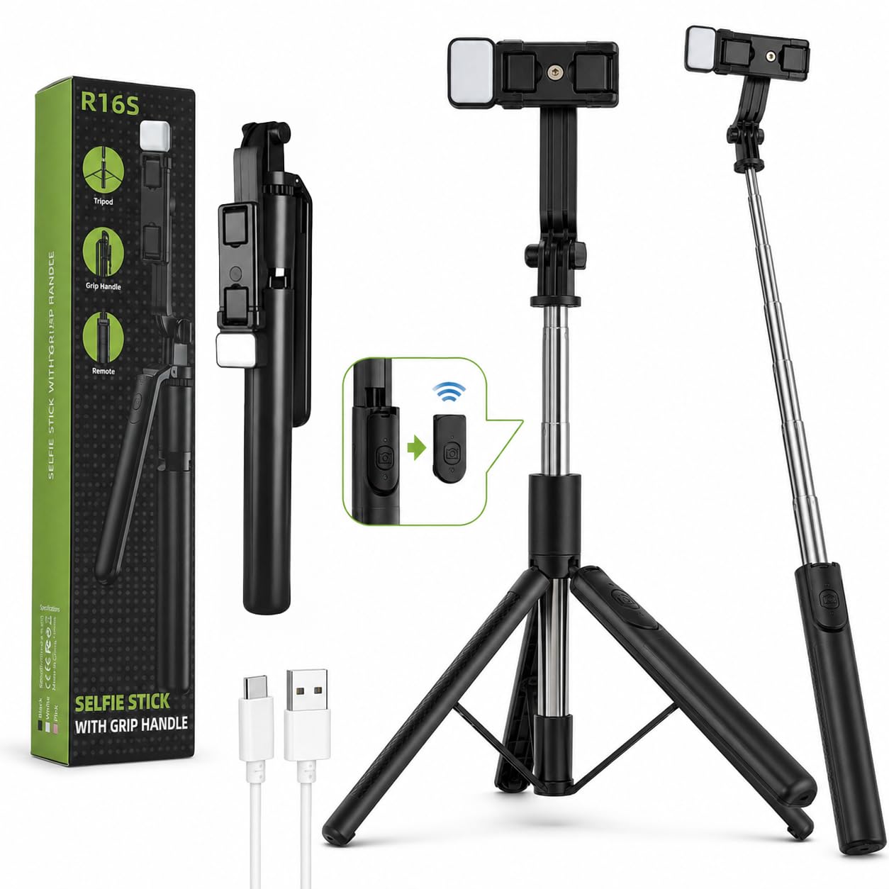 3-in-1 Bluetooth Selfie Stick Tripod with Wireless Remote, Extendable Tripod Stand & Grip Handle, Adjustable Phone Holder, Portable Selfie Stick, Travel R16S by UNBREAKcable-picture-36