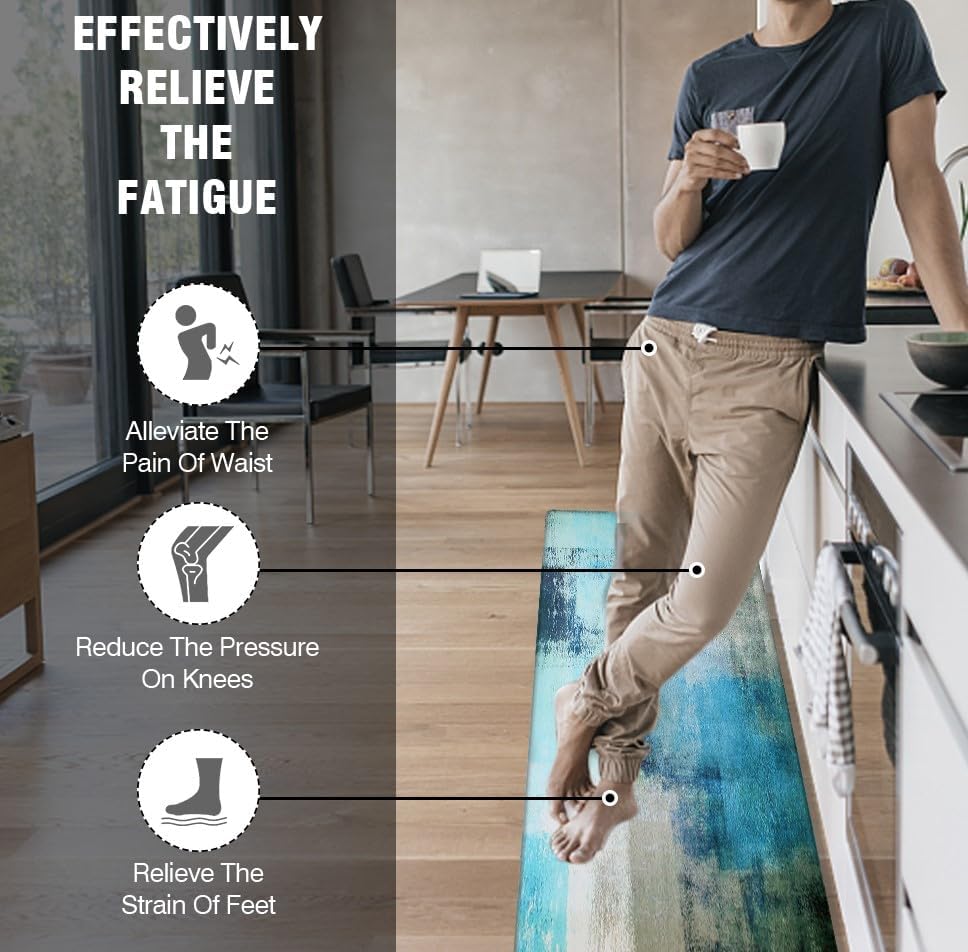 Miniatura 6 de TOMWISH Tapete de cocina antifatiga, antideslizante, 23.5 x 70 pulgadas, tapete acolchado de espuma viscoelástica, tapete cómodo de pie,