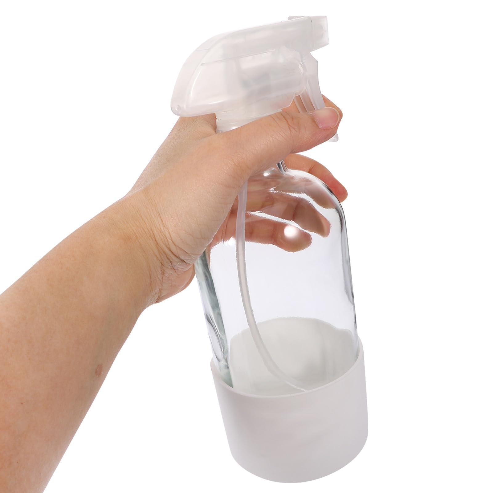 2 X 500 Ml Feinnebel Sprühflasche aus Transparentem Kunststoff mit Weißer Silikonschutzhülle Wiederverwendbar für Pflanzenbewässerung und Friseursalon