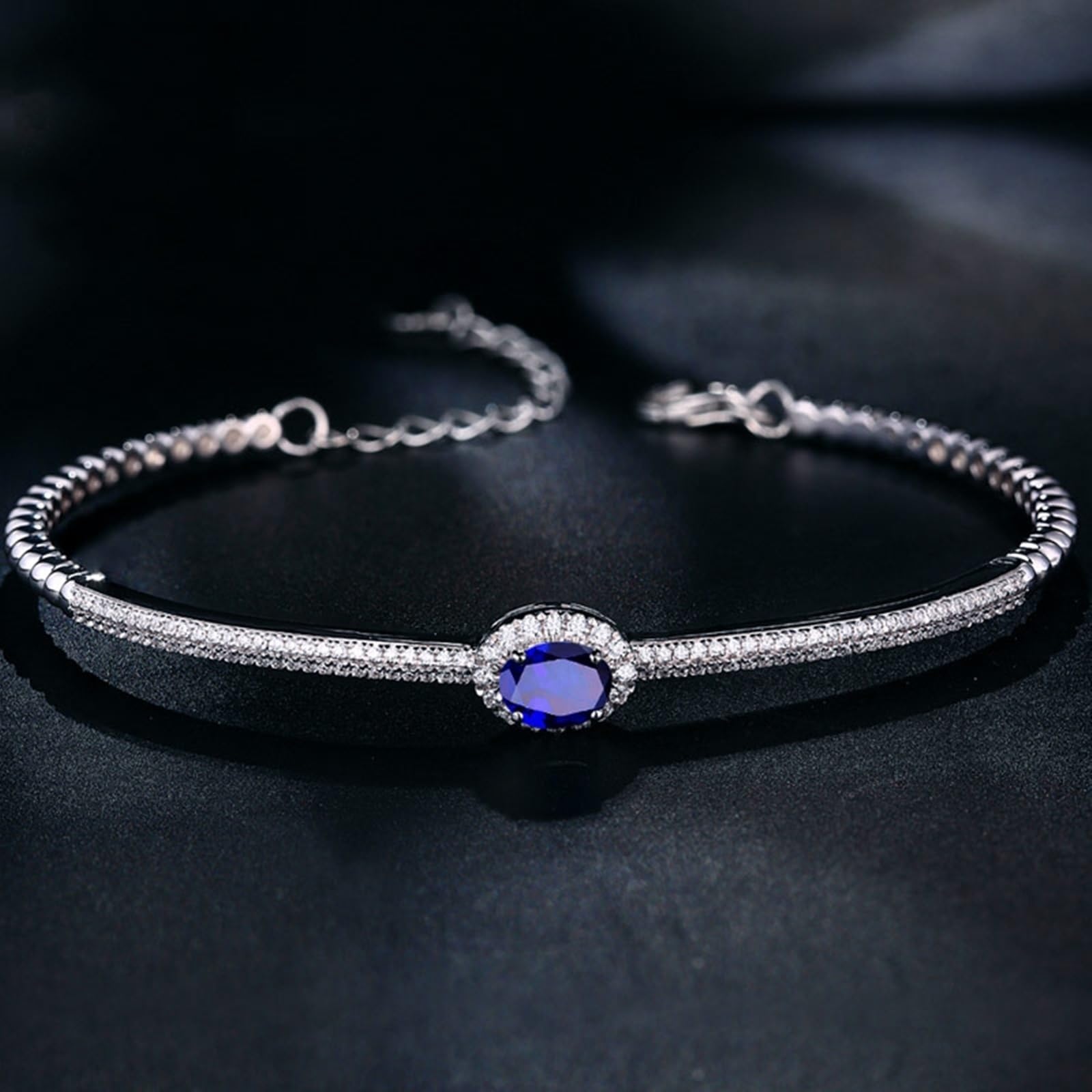 Bransoletka z białego złota 750/585/375, syntetyczna bransoletka z szafirowego kamienia 1,56ct 16-18 cm przedłużenie 4 cm z moissanitem, bransoletka damska dla chłopaków